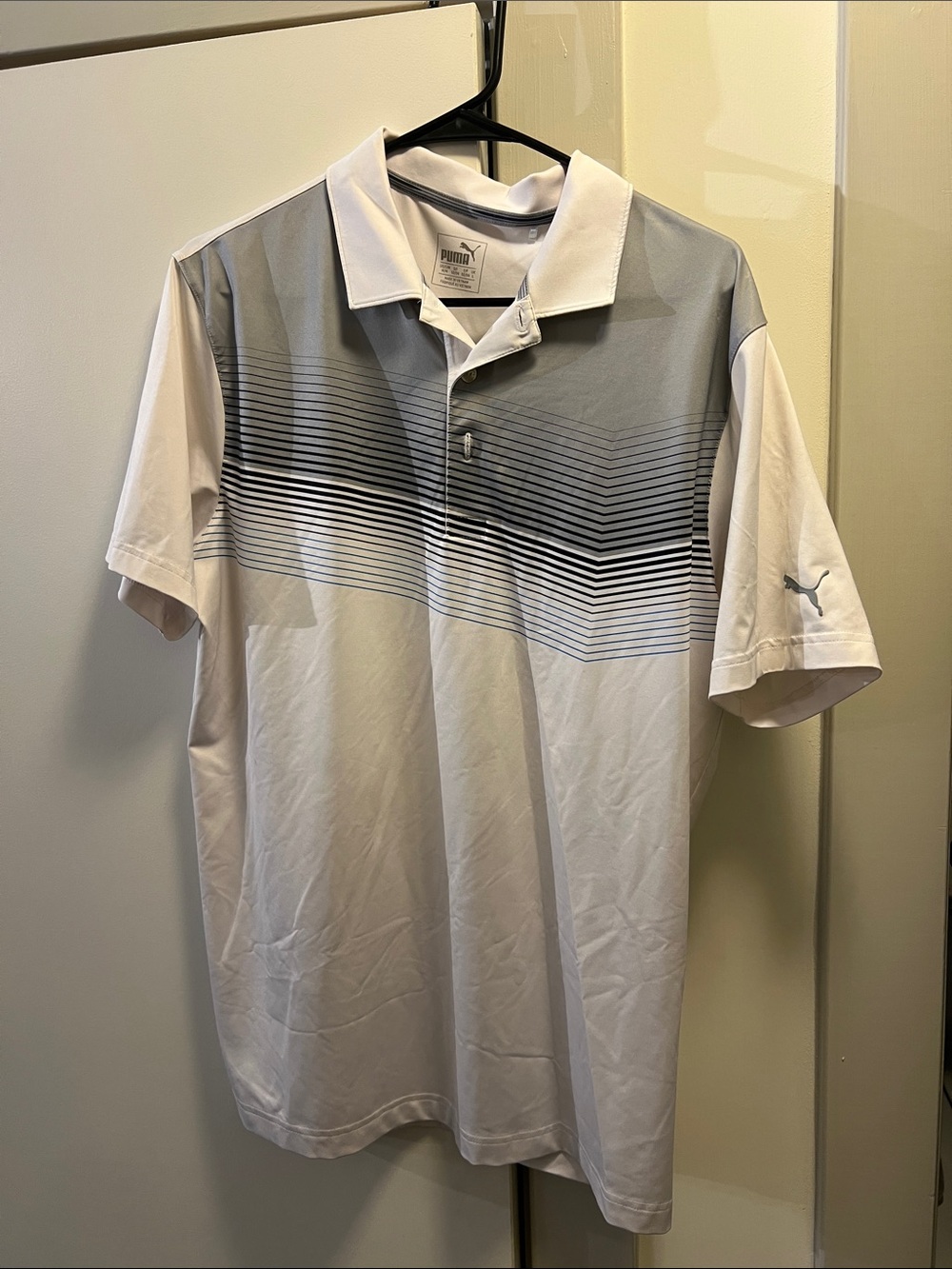 Puma Men’s White and Gray Gradient Short-Sleeve Polo